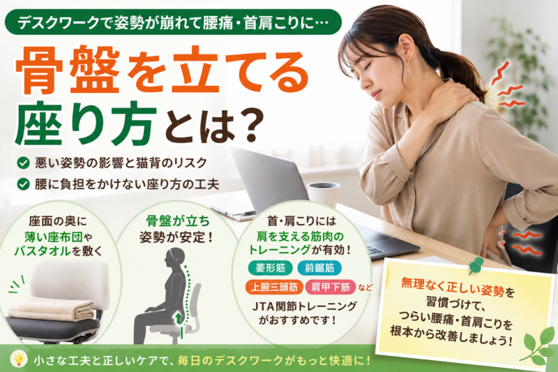 デスクワークで姿勢が崩れて腰痛に…骨盤を立てる座り方とは？